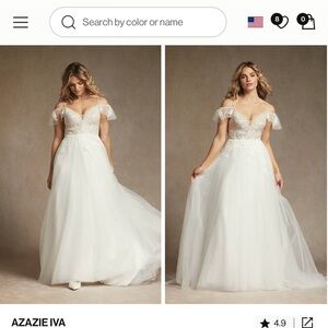 AZAZIE IVA Diamond White Champagne A-Line V-Neck Sequins Tulle Dress